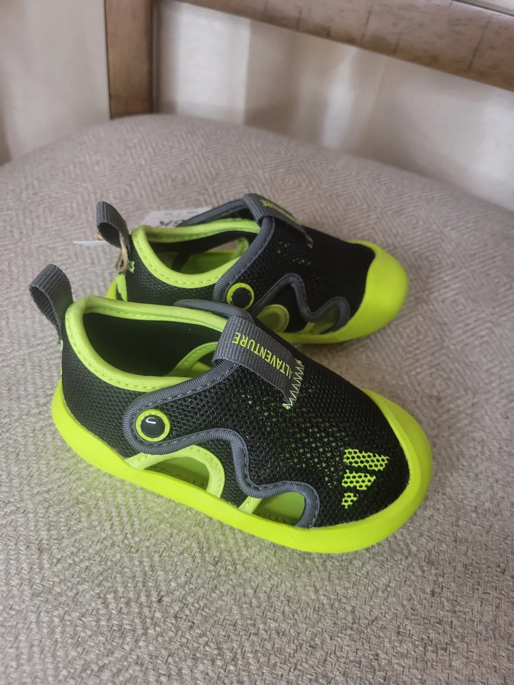 ADIDAS Toddler Black and Neon Green Water Shoes